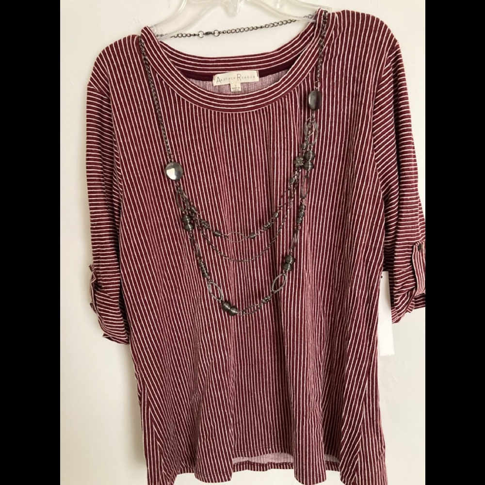 💙ANOTHER REASON SIZE L MAROON STRIPED TOP NWT